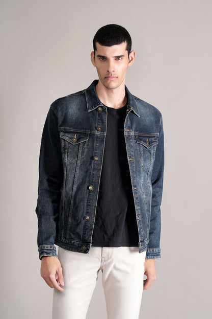 Men's Blue Spread Collar Denim Jacket