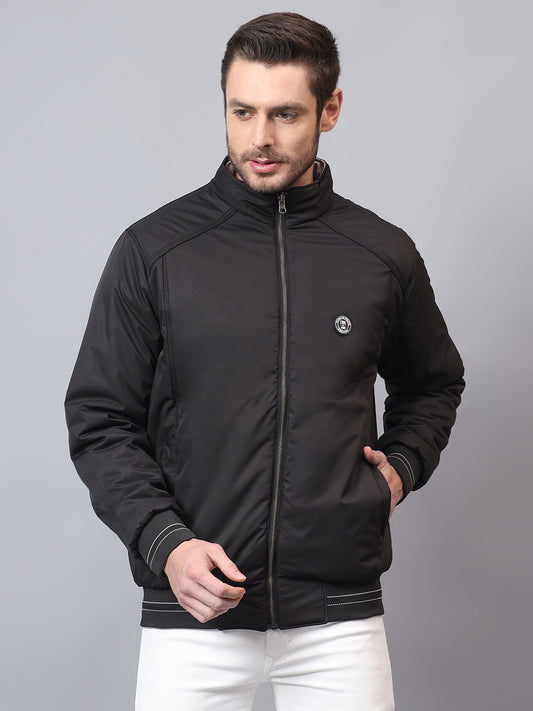 Men's Grey Solid Mock Neck Winter Reversible Jacket