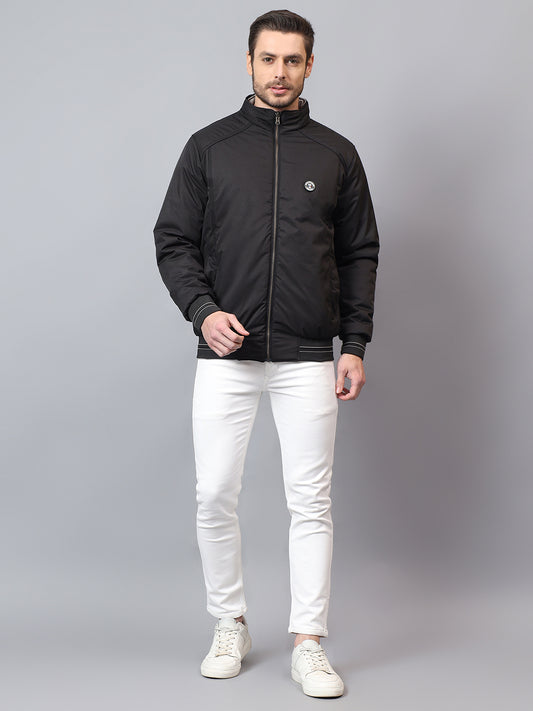 Men's Grey Solid Mock Neck Winter Reversible Jacket