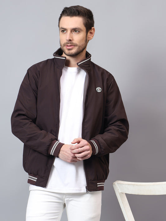 Men's Wine Solid Mock Neck Winter Reversible Jacket