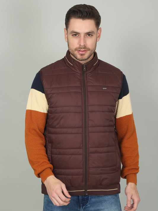 Men's Solid Wine Mock Neck Reversible Jacket