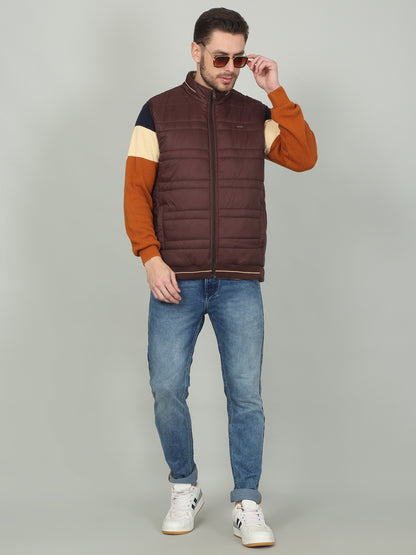 Men's Solid Wine Mock Neck Reversible Jacket