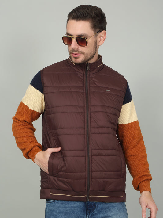 Men's Solid Wine Mock Neck Reversible Jacket