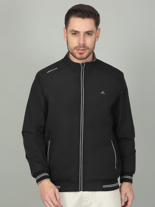 Men's Solid Black Mock Neck Reversible Jacket
