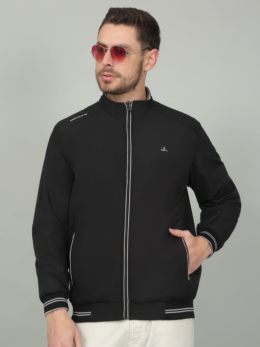 Men's Solid Black Mock Neck Reversible Jacket