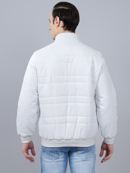 Men's White Solid Stand Collar Reversible Winter Jacket