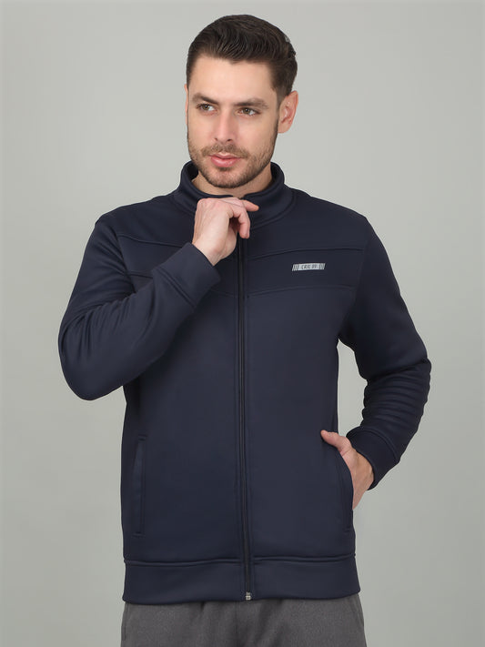 Men's Solid Navy Mock Neck Jacket
