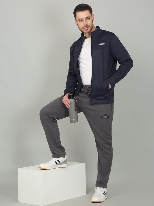 Men's Solid Navy Mock Neck Jacket