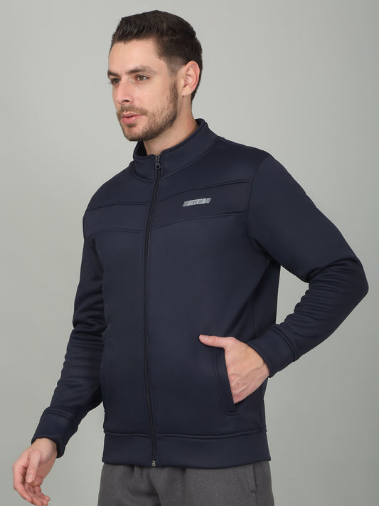 Men's Solid Navy Mock Neck Jacket
