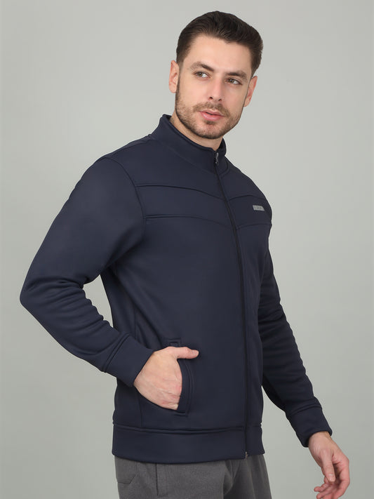 Men's Solid Navy Mock Neck Jacket