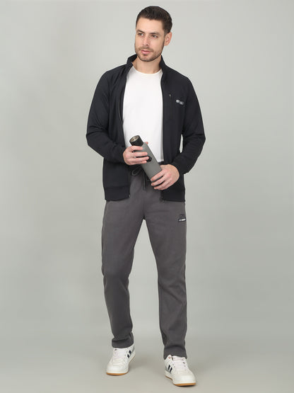 Men's Solid Charcoal Mock Neck Jacket