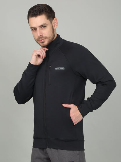 Men's Solid Charcoal Mock Neck Jacket