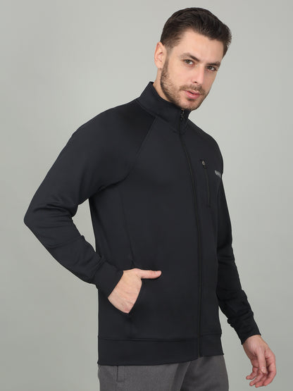 Men's Solid Charcoal Mock Neck Jacket