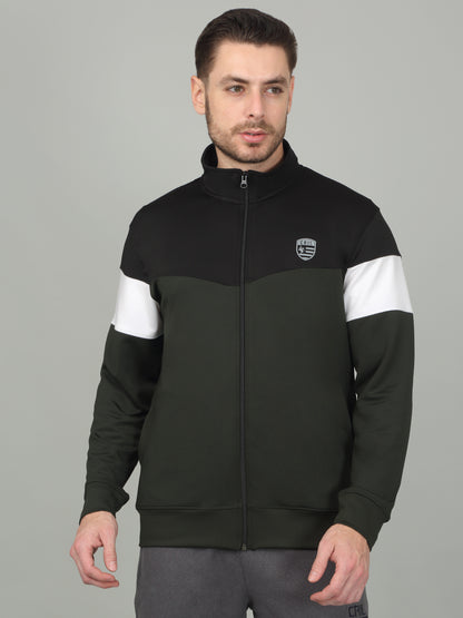 Men's Colorblock Olive Mock Neck Jacket