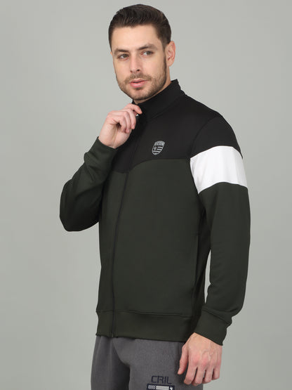 Men's Colorblock Olive Mock Neck Jacket