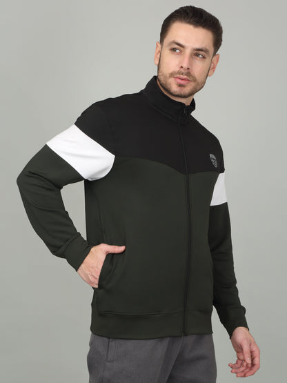 Men's Colorblock Olive Mock Neck Jacket