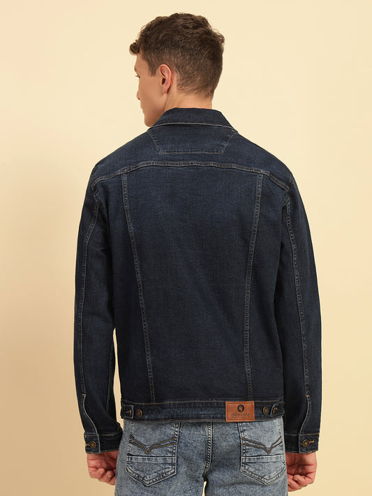 Denim Jacket for Men | Premium Casual Jacket Smart Fit Spread Collar Cotton Blend Fabric Solid Pattern