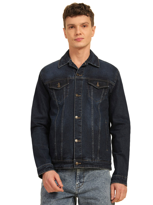 Denim Jacket for Men | Premium Casual Jacket Smart Fit Spread Collar Cotton Blend Fabric Solid Pattern