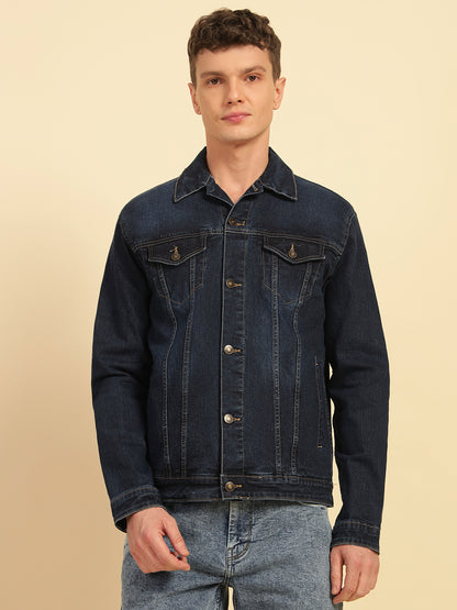 Denim Jacket for Men | Premium Casual Jacket Smart Fit Spread Collar Cotton Blend Fabric Solid Pattern