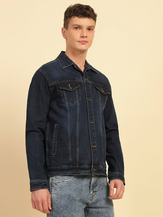 Denim Jacket for Men | Premium Casual Jacket Smart Fit Spread Collar Cotton Blend Fabric Solid Pattern