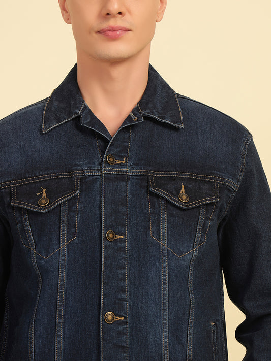 Denim Jacket for Men | Premium Casual Jacket Smart Fit Spread Collar Cotton Blend Fabric Solid Pattern