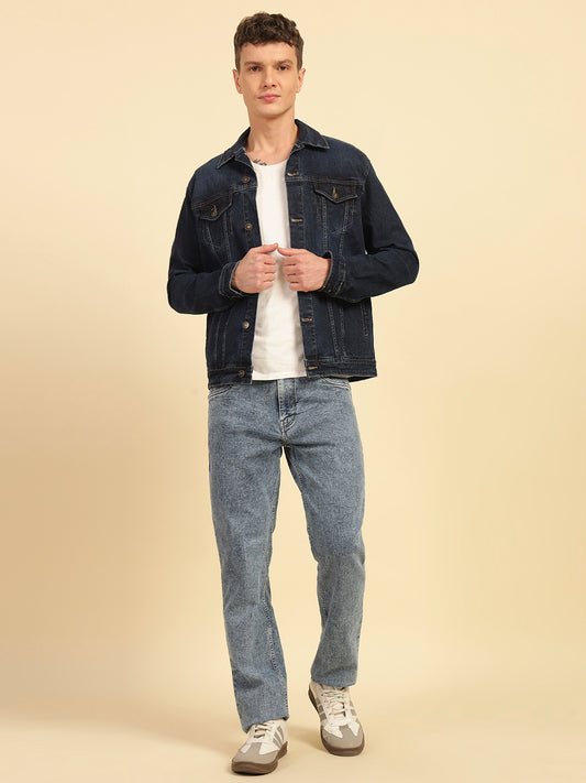 Denim Jacket for Men | Premium Casual Jacket Smart Fit Spread Collar Cotton Blend Fabric Solid Pattern