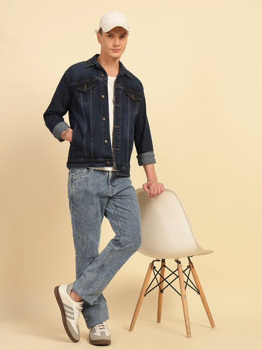 Denim Jacket for Men | Premium Casual Jacket Smart Fit Spread Collar Cotton Blend Fabric Solid Pattern