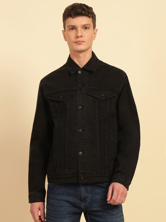 Denim Jacket for Men | Premium Casual Jacket Smart Fit Spread Collar Cotton Blend Fabric Solid Pattern