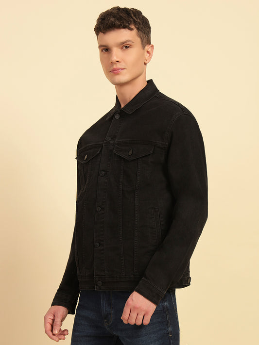 Denim Jacket for Men | Premium Casual Jacket Smart Fit Spread Collar Cotton Blend Fabric Solid Pattern