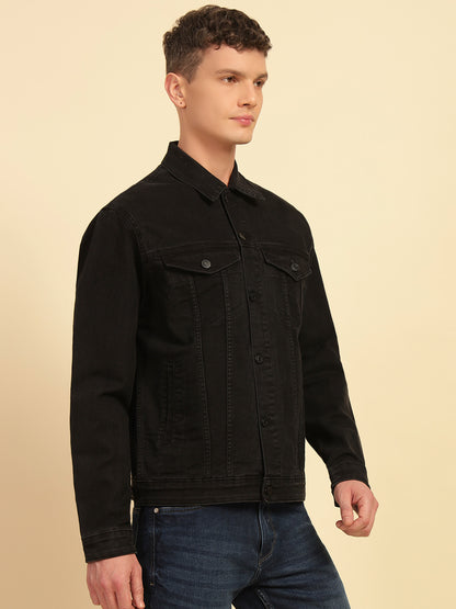 Denim Jacket for Men | Premium Casual Jacket Smart Fit Spread Collar Cotton Blend Fabric Solid Pattern