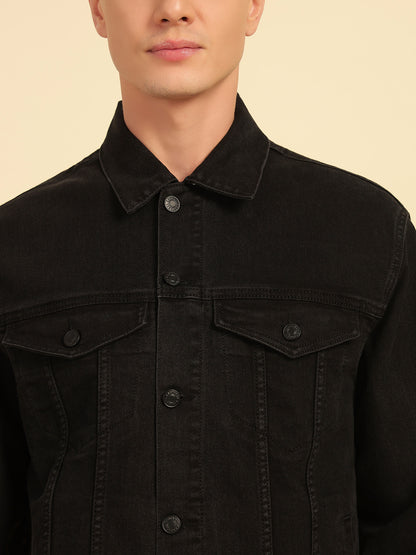 Denim Jacket for Men | Premium Casual Jacket Smart Fit Spread Collar Cotton Blend Fabric Solid Pattern