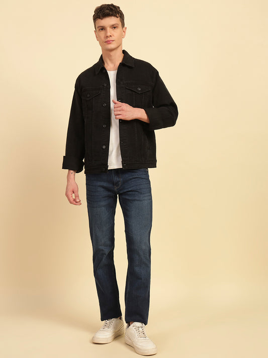 Denim Jacket for Men | Premium Casual Jacket Smart Fit Spread Collar Cotton Blend Fabric Solid Pattern