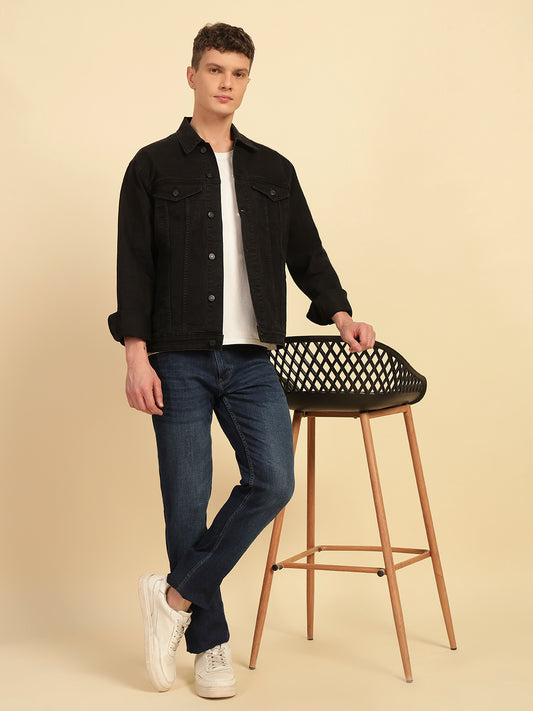 Denim Jacket for Men | Premium Casual Jacket Smart Fit Spread Collar Cotton Blend Fabric Solid Pattern