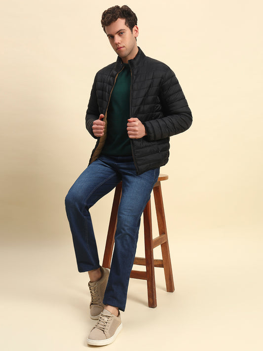 Reversible Jacket for Men | Premium Casual Jacket Smart Fit Mock Neck Nylon Fabric Solid Pattern