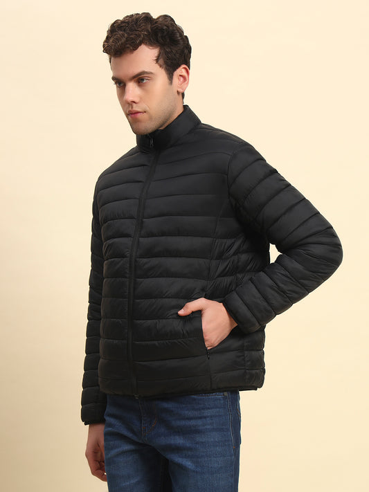 Reversible Jacket for Men | Premium Casual Jacket Smart Fit Mock Neck Nylon Fabric Solid Pattern