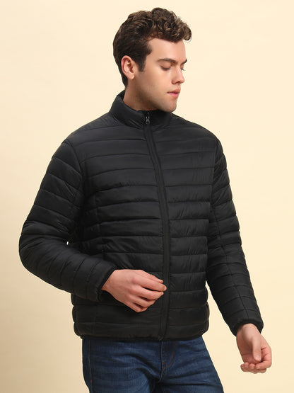 Reversible Jacket for Men | Premium Casual Jacket Smart Fit Mock Neck Nylon Fabric Solid Pattern