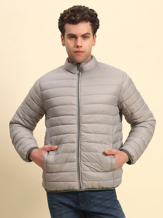 Reversible Jacket for Men | Premium Casual Jacket Smart Fit Mock Neck Nylon Fabric Solid Pattern