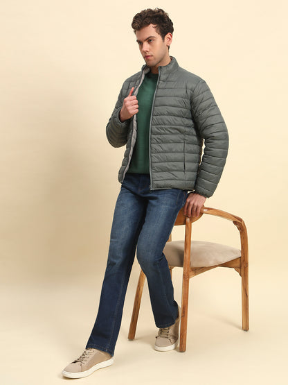 Reversible Jacket for Men | Premium Casual Jacket Smart Fit Mock Neck Nylon Fabric Solid Pattern