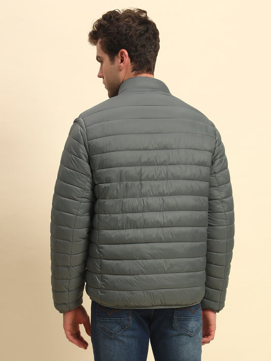 Reversible Jacket for Men | Premium Casual Jacket Smart Fit Mock Neck Nylon Fabric Solid Pattern