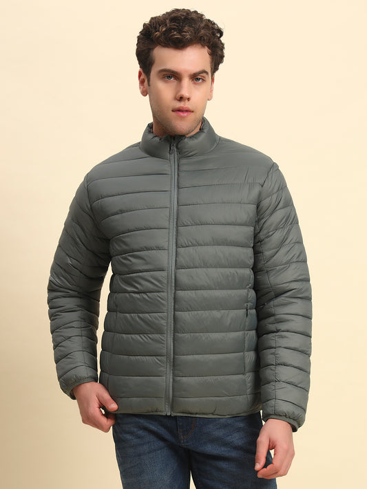 Reversible Jacket for Men | Premium Casual Jacket Smart Fit Mock Neck Nylon Fabric Solid Pattern