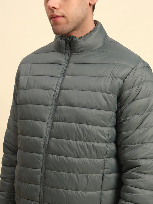 Reversible Jacket for Men | Premium Casual Jacket Smart Fit Mock Neck Nylon Fabric Solid Pattern