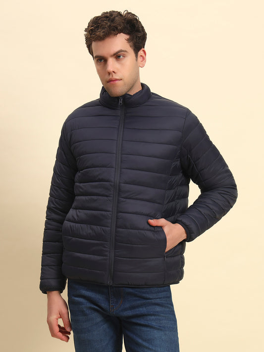 Reversible Jacket for Men | Premium Casual Jacket Smart Fit Mock Neck Nylon Fabric Solid Pattern