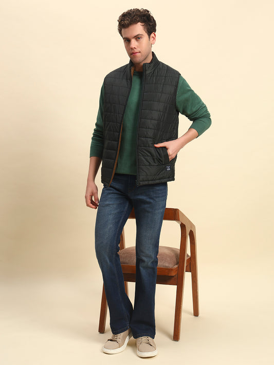 Reversible Jacket for Men | Premium Casual Jacket Smart Fit Mock Neck Nylon Fabric Solid Pattern