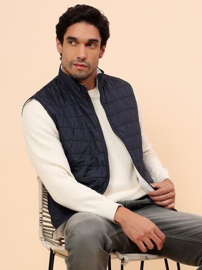 Reversible Jacket for Men | Premium Casual Jacket Smart Fit Mock Neck Poly Blend Fabric Solid Pattern