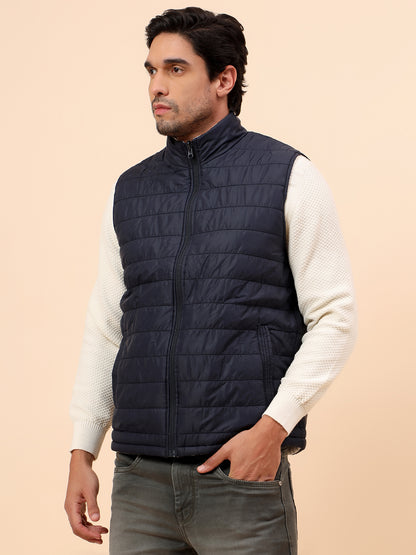 Reversible Jacket for Men | Premium Casual Jacket Smart Fit Mock Neck Poly Blend Fabric Solid Pattern