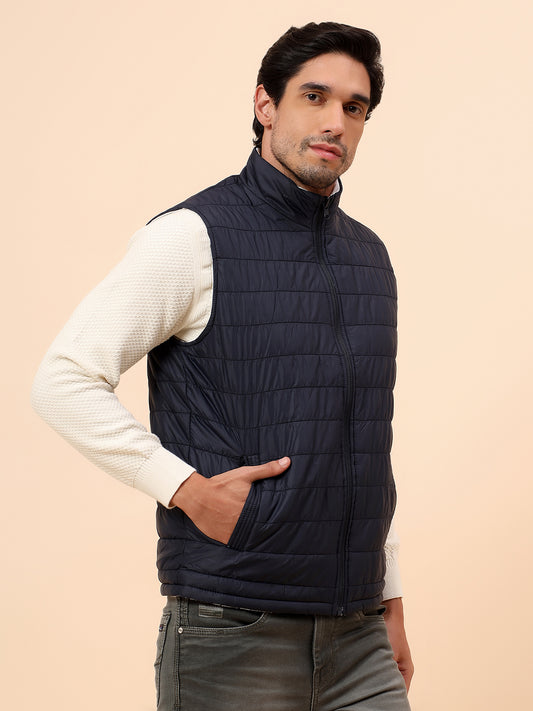 Reversible Jacket for Men | Premium Casual Jacket Smart Fit Mock Neck Poly Blend Fabric Solid Pattern