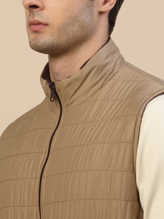 Reversible Jacket for Men | Premium Casual Jacket Smart Fit Mock Neck Poly Blend Fabric Solid Pattern