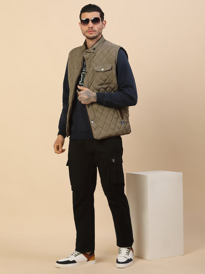 Jacket for Men | Premium Casual Jacket Regular Fit Detachable Mandarin Collar Nylon Fabric Self Design Pattern