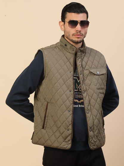 Jacket for Men | Premium Casual Jacket Regular Fit Detachable Mandarin Collar Nylon Fabric Self Design Pattern