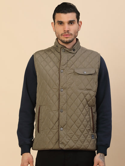 Jacket for Men | Premium Casual Jacket Regular Fit Detachable Mandarin Collar Nylon Fabric Self Design Pattern
